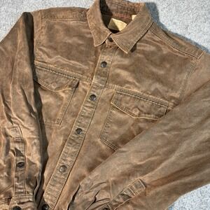 Red Head Ranch Shirt Mens Medium Shacket Tan Distressed Rugged Western Button Up